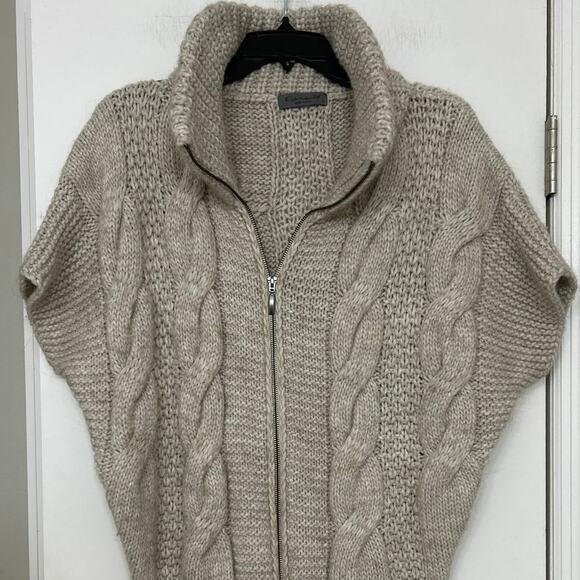 Elsamanda Anthropologie Beige Cable Knit Full Zip Alpaca Wool Sweater Vest Lrg - Picture 4 of 14